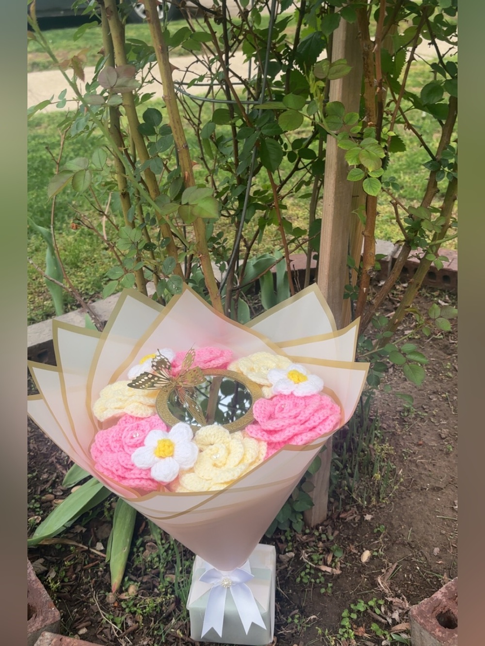 Handmade Pink & Yellow Crochet Flower Bouquet - Women Accessories